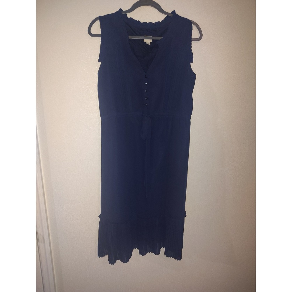 A New Day Womens Navy Blue Pleated Sleeveless Ruffle V-Neck Dress Small